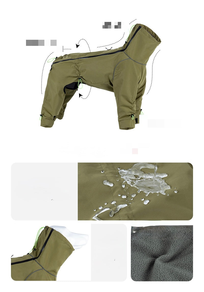 Large Dog Four-Legged Fleece-Lined Waterproof Jacket"