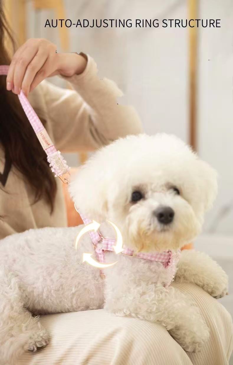 Chanel-Style Small Dog Leash & Harness Set
