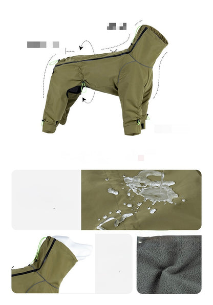 Large Dog Four-Legged Fleece-Lined Waterproof Jacket"