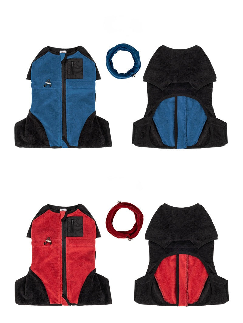 Detachable Hood Windproof Dog Fleece Jumpsuit – 4-Leg Winter Coat