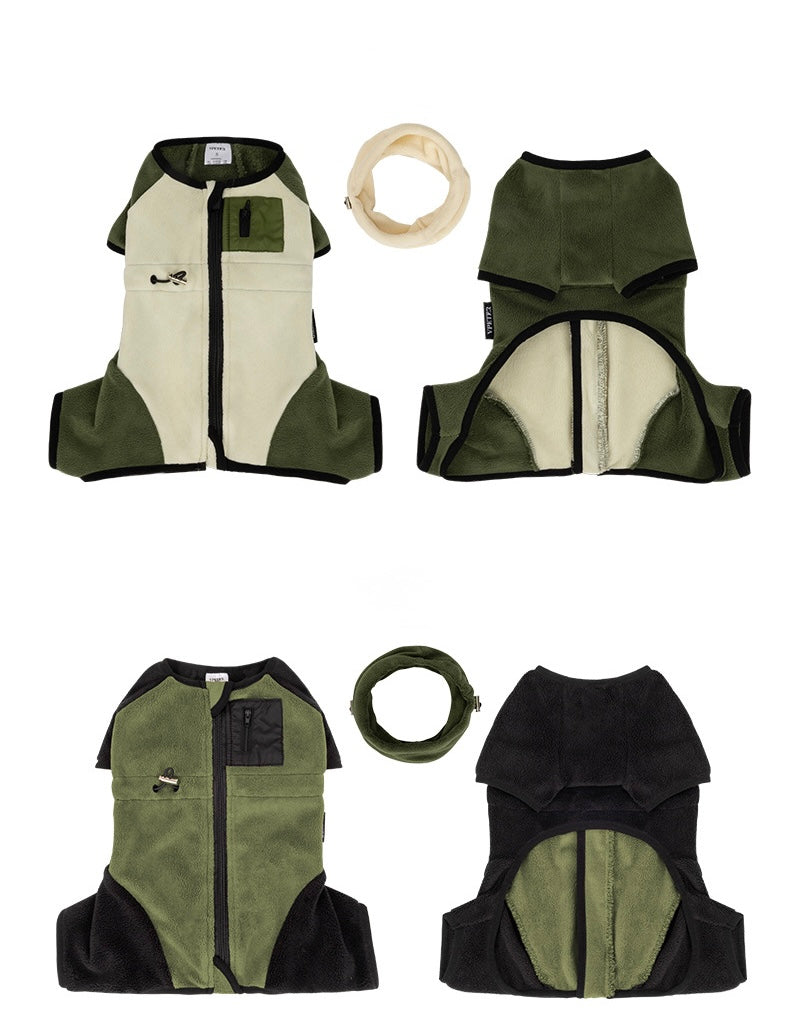 Detachable Hood Windproof Dog Fleece Jumpsuit – 4-Leg Winter Coat