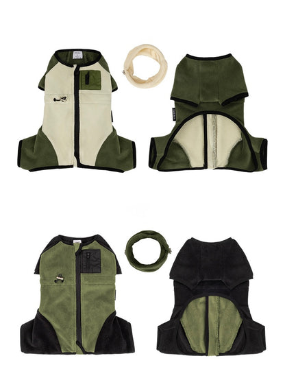 Detachable Hood Windproof Dog Fleece Jumpsuit – 4-Leg Winter Coat