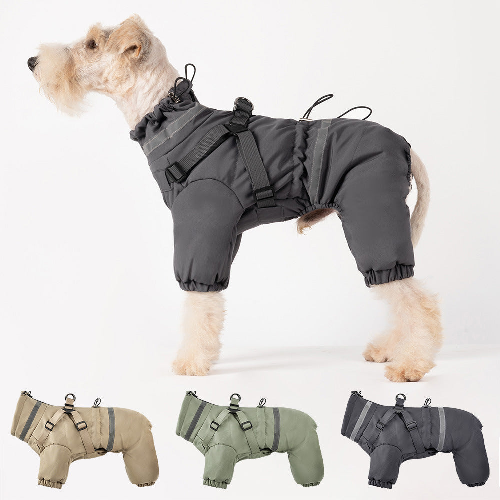 Winter Outdoor Thick Warm Dog Coat with Four Legs and Leash Attachment