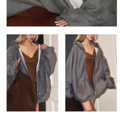 Dog Mom -Urban Shimmer Oversize Zip Hoodie