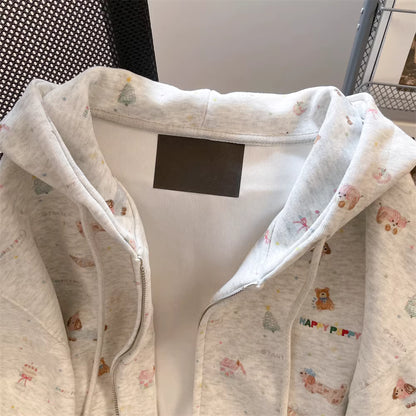 Fall Dachshund All-Over Print Cartoon Zip-Up Hoodie