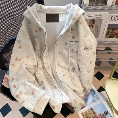 Fall Dachshund All-Over Print Cartoon Zip-Up Hoodie
