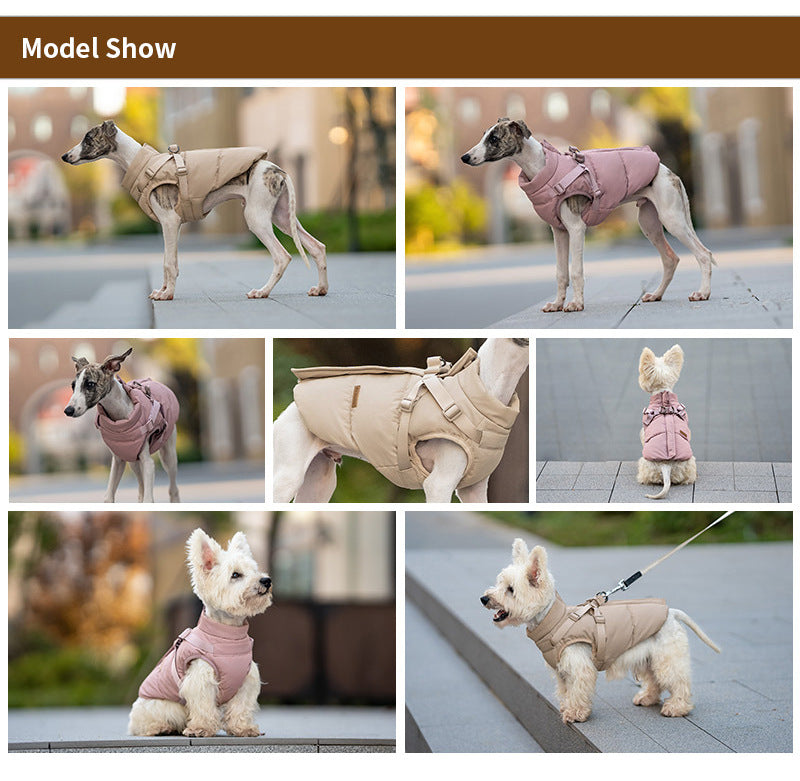 Dog Winter Padded Coat with Integrated Vest-Back Design