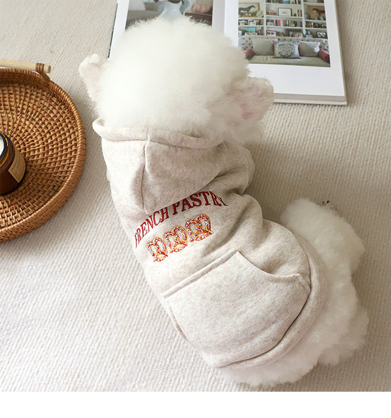 Warm Oatmeal Dog Hoodie for Small Breeds - Fall/Winter Pet Clothes