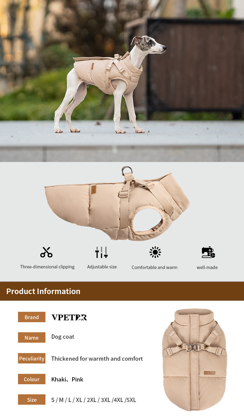 Dog Winter Padded Coat with Integrated Vest-Back Design