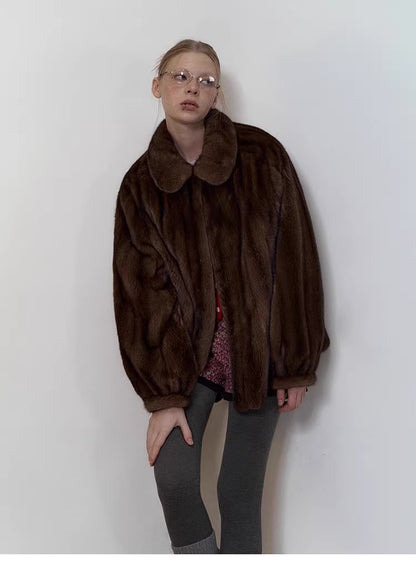Dog Mom Approved Faux Mink Fur Coat – Women’s Vintage Lapel Winter Warm Loose-Fit Outerwear