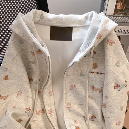 Fall Dachshund All-Over Print Cartoon Zip-Up Hoodie