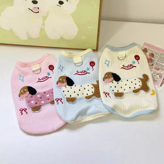 Spring & Summer Colorful Dachshund Vest with Leash Attachment