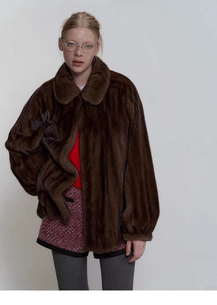 Dog Mom Approved Faux Mink Fur Coat – Women’s Vintage Lapel Winter Warm Loose-Fit Outerwear