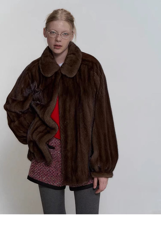 Dog Mom Approved Faux Mink Fur Coat – Women’s Vintage Lapel Winter Warm Loose-Fit Outerwear