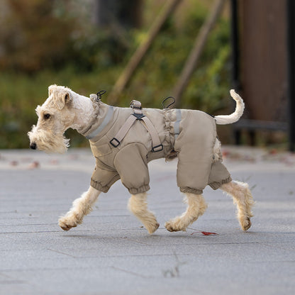 Winter Outdoor Thick Warm Dog Coat with Four Legs and Leash Attachment