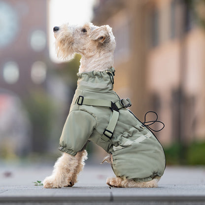 Winter Outdoor Thick Warm Dog Coat with Four Legs and Leash Attachment