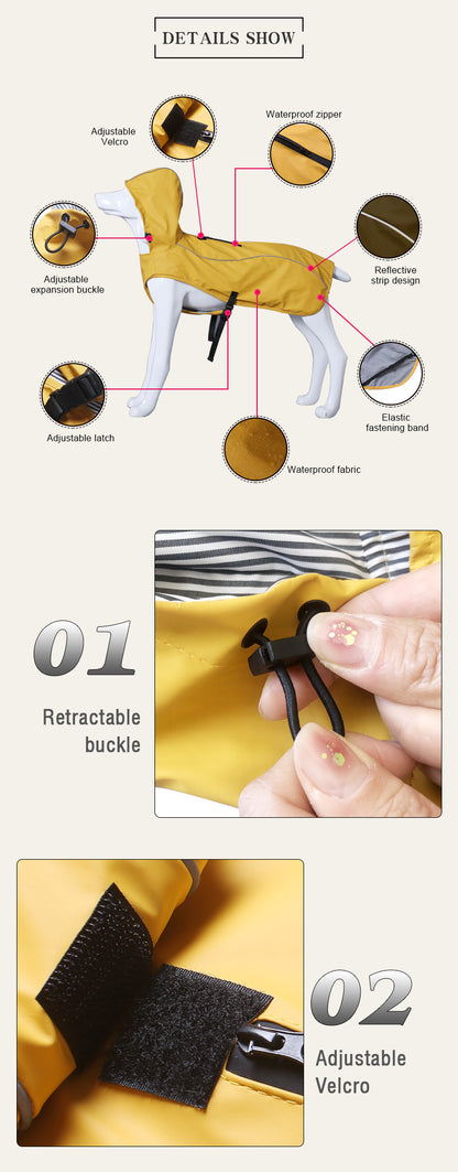 Foldable & Waterproof Dog Raincoat – Hooded, Reflective & Universal Fit for Medium & Large Dogs